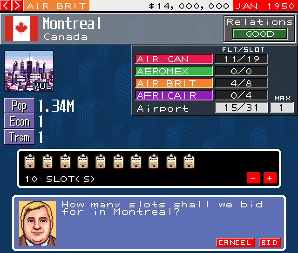 AeroWorld slot negotiation screen