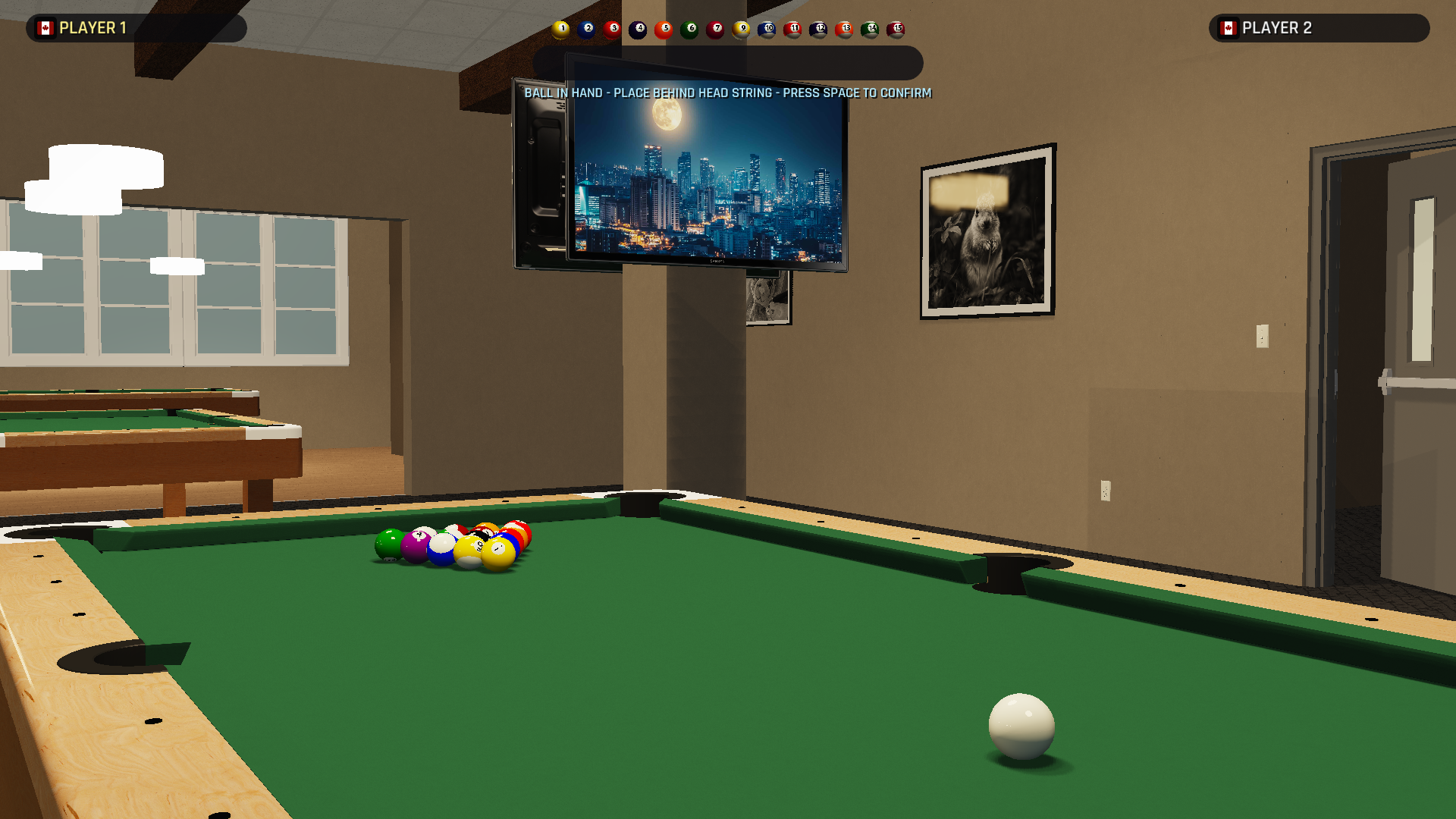 Cue Circuit racked balls on a natural maple table