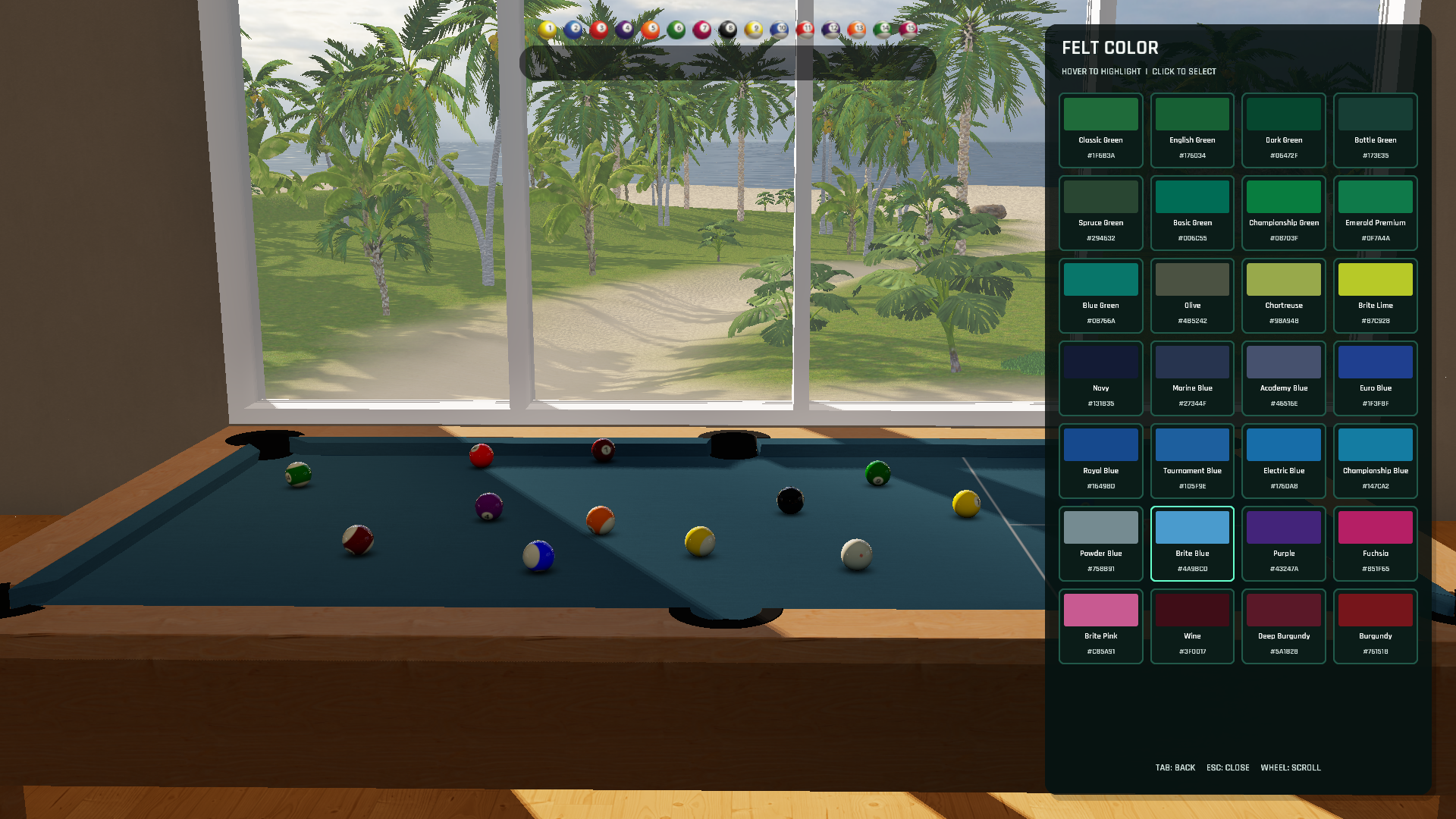 Cue Circuit table cloth color picker